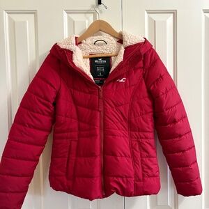 Hollister Red Sherpa Lined Puffer Women's Size Small